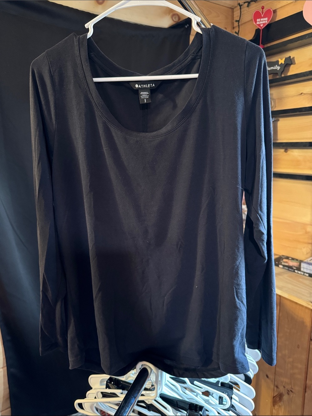 Athleta Black Long-Sleeve Scoop Neck Top
